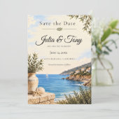 Mediterrane kust Save the Date Kaart (Staand voorkant)