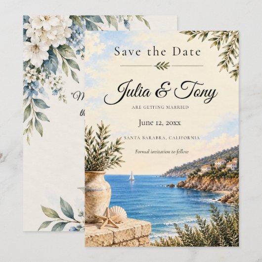 Mediterrane kust Save the Date Kaart (Voorkant / Achterkant)