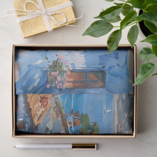Mediterrane kuststad impressionistische decoupage tissuepapier (Geschenk)
