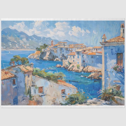 Mediterrane kuststad impressionistische decoupage tissuepapier (Voorkant)