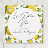 Mediterrane La Dolce Vita Lemon-thema bruiloft Bedankjes Labels (Voorkant)