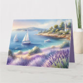 Mediterrane Lavendelkust met zeilboten Bedankkaart (Voorkant)