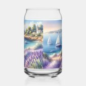 Mediterrane Lavendelkust met zeilboten Blikvorm Glas (Links)