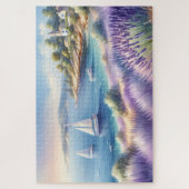 Mediterrane Lavendelkust met zeilboten Legpuzzel (Verticaal)