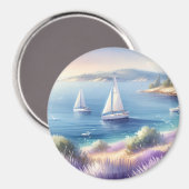 Mediterrane Lavendelkust met zeilboten Magneet (Voorkant / Achterkant)