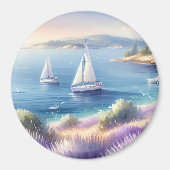 Mediterrane Lavendelkust met zeilboten Magneet (Voorkant)