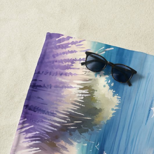 Mediterrane Lavendelkust met zeilboten Strandlaken (In situ)