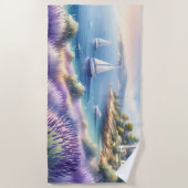 Mediterrane Lavendelkust met zeilboten Strandlaken (Voorkant)