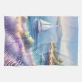 Mediterrane Lavendelkust met zeilboten Theedoek (Horizontaal)