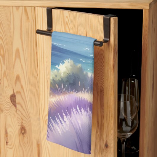 Mediterrane Lavendelkust met zeilboten Theedoek (Derde Gevouwen)