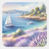 Mediterrane Lavendelkust met zeilboten Vierkante Sticker (Voorkant)