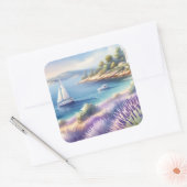 Mediterrane Lavendelkust met zeilboten Vierkante Sticker (Envelop)