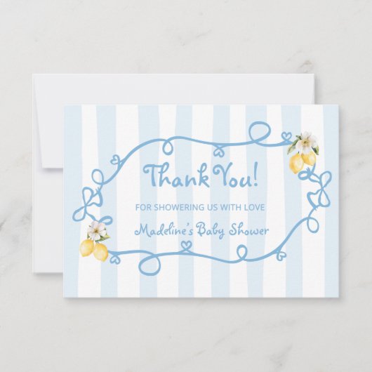 Mediterrane Lemon Blue Bows Dank je wel kaart (Voorkant)