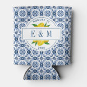 Mediterrane Lemon Blue Tegel Wedding Blikjeskoeler (Voorkant)