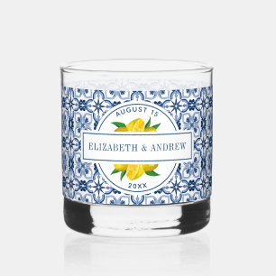 Mediterrane Lemon Blue Tegel Wedding Whisky Glas