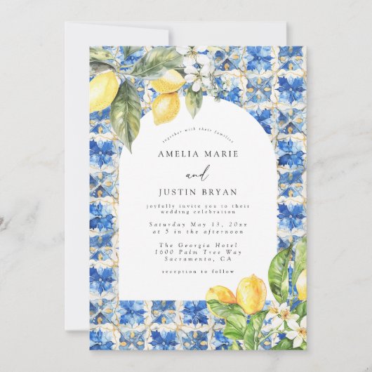 Mediterrane Lemon Citrus bruiloft uitnodiging (Voorkant)