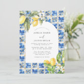 Mediterrane Lemon Citrus bruiloft uitnodiging (Staand voorkant)