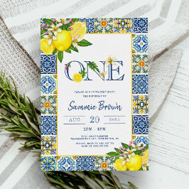 Mediterrane Lemon Foto Girl 1ste Birthday Party Kaart