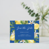 Mediterrane Lemon Wedding Blue Save the Date Briefkaart (Staand voorkant)