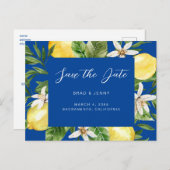 Mediterrane Lemon Wedding Blue Save the Date Briefkaart (Voorkant / Achterkant)