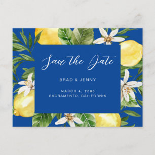 Mediterrane Lemon Wedding Blue Save the Date Uitnodiging Briefkaart