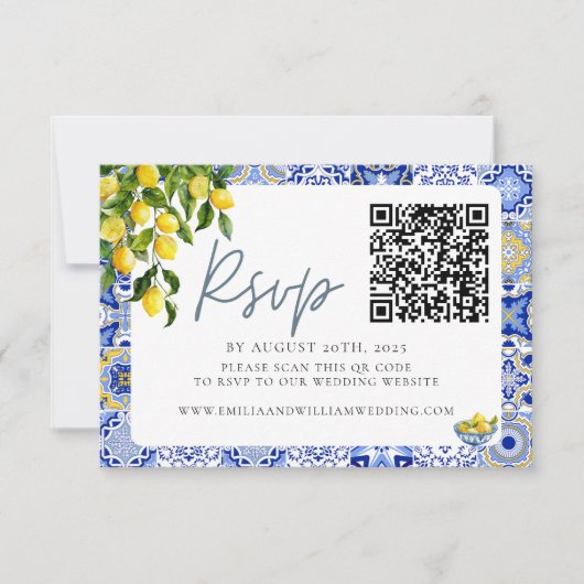 Mediterrane Lemon Wedding QR-code RSVP Kaartje (Voorkant)