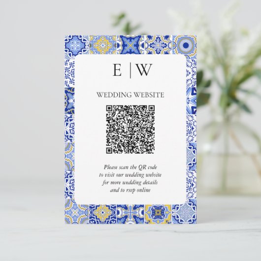 Mediterrane Lemon Wedding QR-code RSVP Kaartje (Staand voorkant)