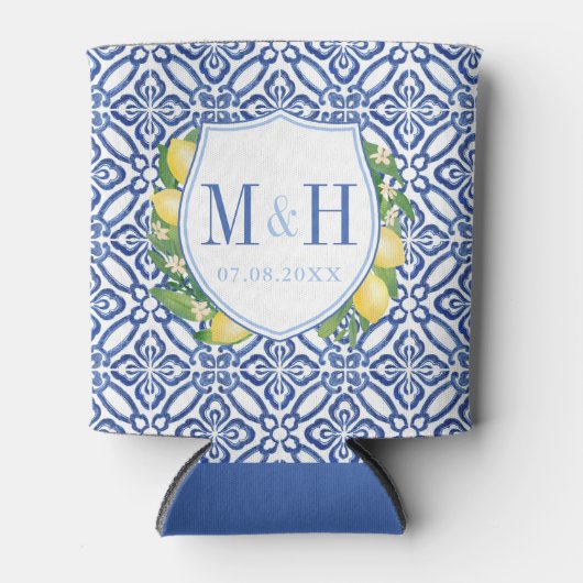 Mediterrane Lemons Blue Tegel Vrijgezellenfeest Pa Blikjeskoeler (Voorkant)