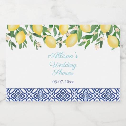 Mediterrane Lemons Blue Tegels Blauwgroen Vrijgeze Likeurfles Etiket (Enkel label)