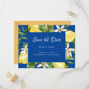 Mediterrane Lemons Blue Wedding Save the Date Uitnodiging Briefkaart
