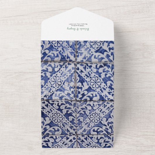 Mediterrane Lemons Portugese Tegels bruiloft All In One Uitnodiging (Buitenkant)