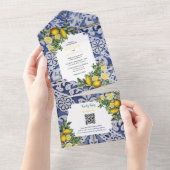 Mediterrane Lemons Portugese Tegels bruiloft All In One Uitnodiging (Afscheurbaar)
