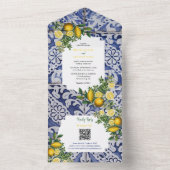 Mediterrane Lemons Portugese Tegels bruiloft All In One Uitnodiging (Binnen)