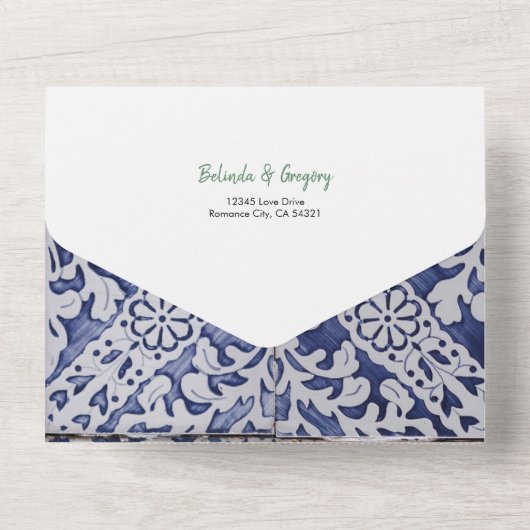 Mediterrane Lemons Portugese Tegels bruiloft All In One Uitnodiging (Achterkant)