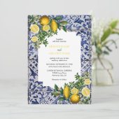 Mediterrane Lemons Portugese Tegels bruiloft Kaart (Staand voorkant)