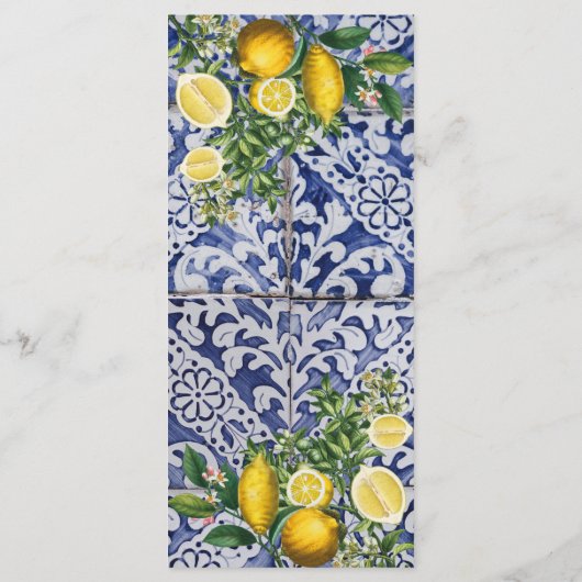 Mediterrane Lemons Portugese Tegels bruiloft Menu (Achterkant)