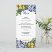 Mediterrane Lemons Portugese Tegels bruiloft Menu (Staand voorkant)