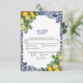 Mediterrane Lemons Portugese Tegels bruiloft RSVP Kaartje (Staand voorkant)