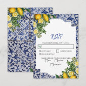Mediterrane Lemons Portugese Tegels bruiloft RSVP Kaartje (Voorkant / Achterkant)