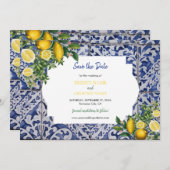 Mediterrane Lemons Portugese Tegels bruiloft Save The Date (Voorkant / Achterkant)