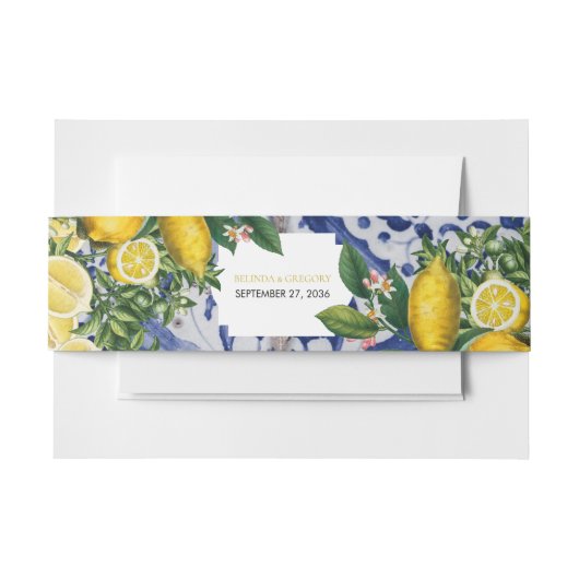Mediterrane Lemons Portugese Tegels bruiloft Uitnodigingen Wikkel (Voorkant Voorbeeld)