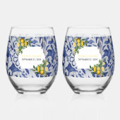 Mediterrane Lemons Portugese Tegels bruiloft Wijnglas Zonder Voet (Achterkant)