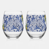 Mediterrane Lemons Portugese Tegels bruiloft Wijnglas Zonder Voet (Rechts)