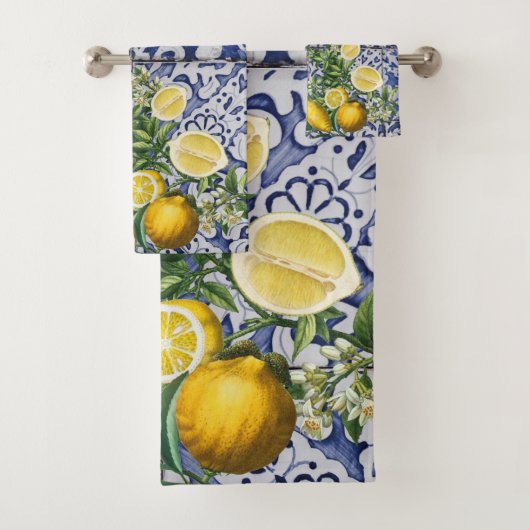 Mediterrane Lemons Summer Portugese Tegels Bad Handdoek (Insitu)