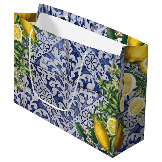 Mediterrane Lemons Summer Portugese Tegels Groot Cadeauzakje (Voorkant Gekanteld)