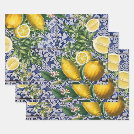 Mediterrane Lemons Summer Portugese Tegels Inpakpapier Vel (Set)