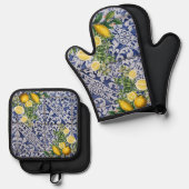 Mediterrane Lemons Summer Portugese Tegels Ovenwant & Pannenlap Set (Voorkant / Achterkant)