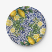 Mediterrane Lemons Summer Portugese Tegels Papieren Bordje (Voorkant)