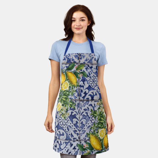 Mediterrane Lemons Summer Portugese Tegels Schort (Gedragen)