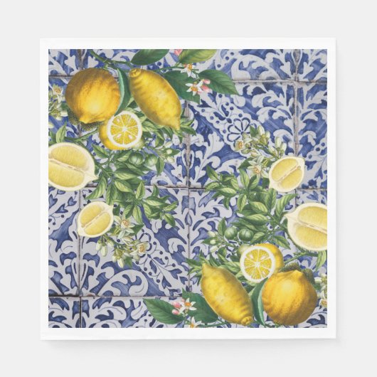 Mediterrane Lemons Summer Portugese Tegels Servet (Voorkant)
